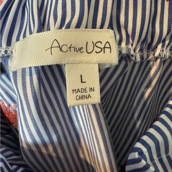 Active USA Blue and Red Flutter Sleeve Smocked Blouse - Picture 3 of 3